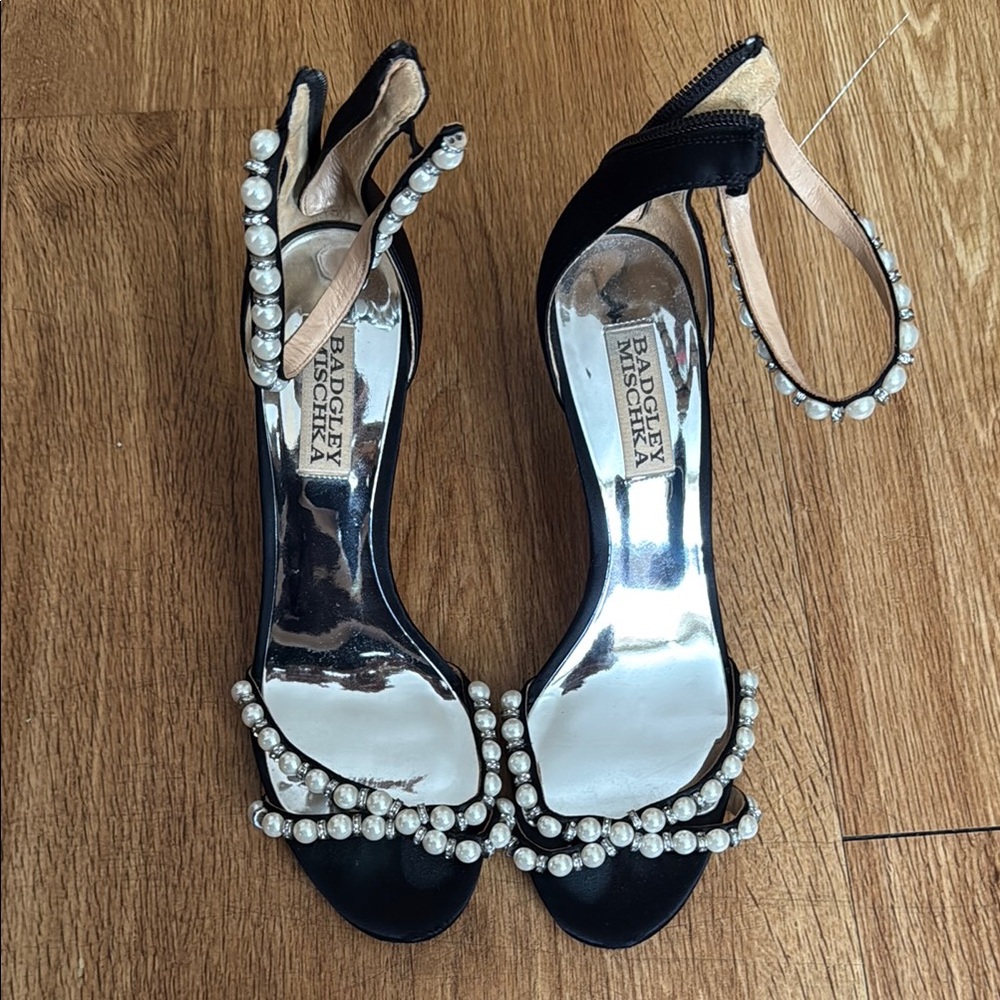 Badgley Mischka Black Peep-Toe Heels with Ankle Strap
